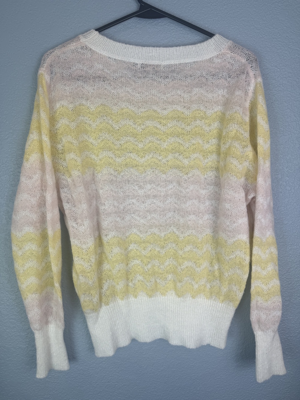 FRNCH Paris Sweater Womens Small Yellow Pink White Chevron Knit Pullover Soft - Picture 7 of 9